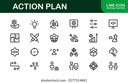 Action Plan Icon Set. Clean, Professional Graphics for Workflow, Business Strategy, and Productivity Tools