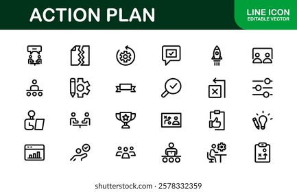 Action Plan Icon Set. Clean, Professional Graphics for Workflow, Business Strategy, and Productivity Tools