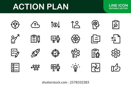 Action Plan Icon Set. Clean, Professional Graphics for Workflow, Business Strategy, and Productivity Tools