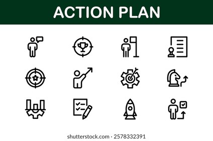 Action Plan Icon Set. Clean, Professional Graphics for Workflow, Business Strategy, and Productivity Tools