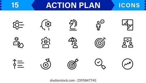 Action Plan Icon Set. High-Quality Icons for Planning, Strategy, Project Management, and Task Scheduling Solutions
