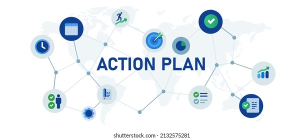 Action Plan Icon Set Interconnected Business Improvement Check Mark 