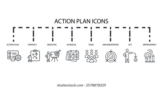 Action plan icon set.vector.Editable stroke.linear style sign for use web design,logo.Symbol illustration.