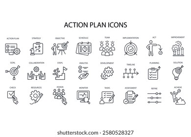 Action plan icon set.vector.Editable stroke.linear style sign for use web design,logo.Symbol illustration.