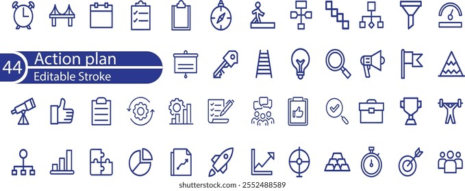 Conjunto de iconos de contorno de trazo editable de Plan de acción
