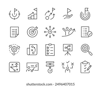 Action Plan Icons - Vector Line. Editable Stroke.