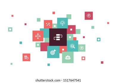 action plan Infographic 10 steps pixel design. improvement, strategy, implementation, analysis icons