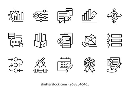 Action plan line icon set. Schedule, plan, implementation, strategy, analysis, collaboration, tasks, goal, management, timeline, workflow line icon set. UI thin line icon pack. 