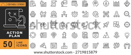 Action plan line icon set. Editable stroke. Vector illustration.