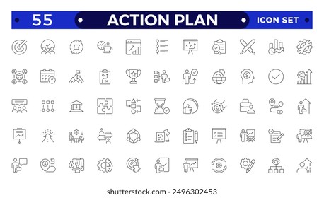 Action plan line icons collection. Business, strategy, startup, steps, target icons. UI icon set. Thin outline icon.
