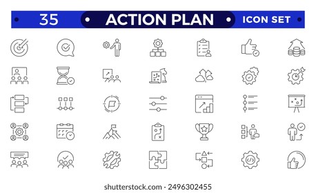 Action plan line icons collection. Business, strategy, startup, steps, target icons. UI icon set. Thin outline icon.
