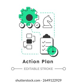 Action plan modern linear concept icon. Evaluate solutions for organization change. Stage of gap analysis. Flat outline elements connected with dotted lines. Creative visual. Easy to edit