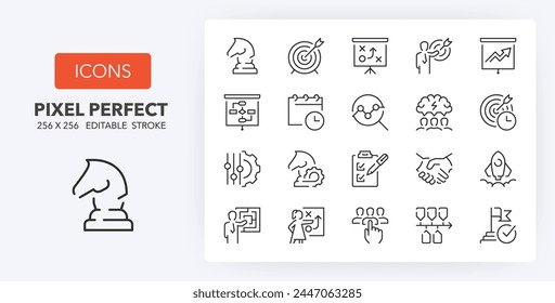 Action plan. Outline symbol collection. Editable vector stroke. 256x256 Pixel Perfect scalable to 128px, 64px...