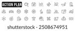 Action plan related line icons set 3. Strategy, plan, action, target, goal etc. Editable stroke
