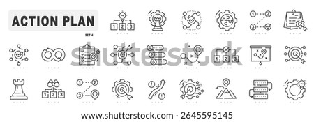 Action plan related line icons. Strategy, project, process etc. Editable stroke