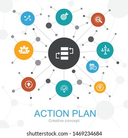 action plan trendy web concept with icons. Contains such icons as improvement, strategy, implementation, analysis 

