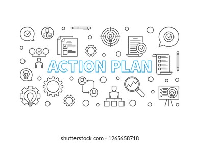 Action Plan vector horizontal concept outline illustration or banner