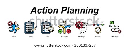 Action Planning banner web icon vector illustration concept with an icon of Action, Task, Plan, Decision, Strategy, Timeline, Milestone