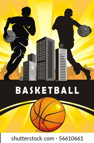 Action Players. Vector illustration sports series. Basketball Team on Abstract Background