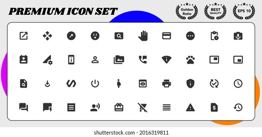 Action premium vector icon set for website and mobile device interface