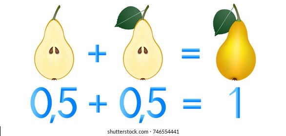 Action relationship of addition halves, examples with pears. Educational game for children.
