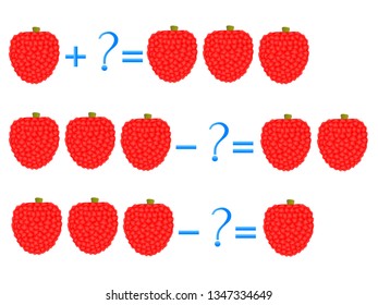 Action relationship of addition and subtraction, examples with of a lychee. Educational games for children.