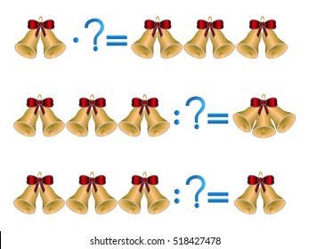 Action relationship of division and multiplication, examples with bells. Educational game for children.