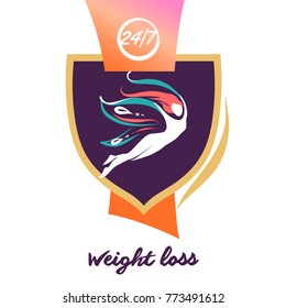Action for removal liposuction and cellulite. Template logo for fitness, sport, diet, healthcare program. Concept image for woman weight loss. Silhouette abstract female body with butterfly wing
