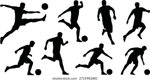 Action sequence of soccer player silhouettes