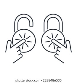 Action set open, close.  To block , unblock.Vector linear icon isolated on white background.