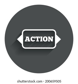 Action sign icon. Motivation button with arrow. Circle flat button with shadow. Modern UI website navigation. Vector
