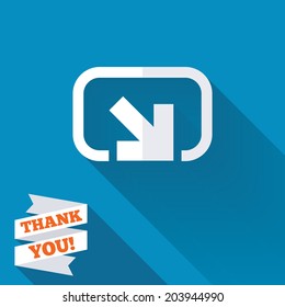Action sign icon. Share symbol. White flat icon with long shadow. Paper ribbon label with Thank you text. Vector
