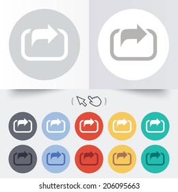 Action sign icon. Share symbol. Round 12 circle buttons. Shadow. Hand cursor pointer. Vector