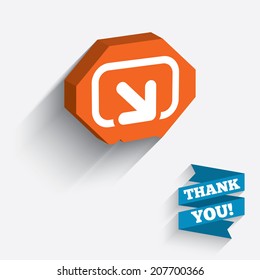 Action sign icon. Share symbol. White icon on orange 3D piece of wall. Carved in stone with long flat shadow. Vector