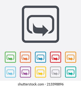 Action sign icon. Share symbol. Round squares buttons with frame. Vector