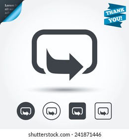 Action sign icon. Share symbol. Circle and square buttons. Flat design set. Thank you ribbon. Vector