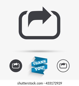 Action sign icon. Share symbol. Flat icons. Buttons with icons. Thank you ribbon. Vector