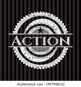 Action silvery shiny emblem. Vector Illustration. Mosaic. 