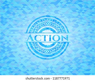 Action sky blue emblem. Mosaic background