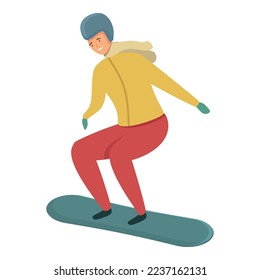 Action snowboarding icon cartoon vector. Sport child. Family team