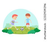 An action sport vector of a group of kids playing soccer football for exercise in school playground.