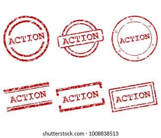 Action stamps on white