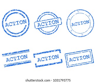 Action stamps on white