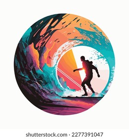 action surfing synthwave cyber punk silhouette