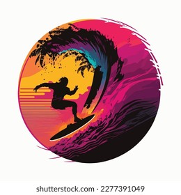 action surfing synthwave cyber punk silhouette