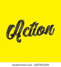 action text on yellow background.