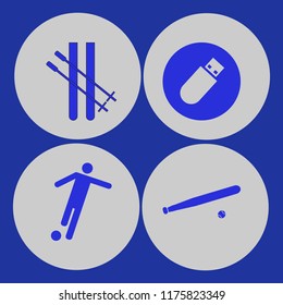 action vector icons set. with baseball, flash driver, skiing and football player in set