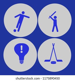 action vector icons set. with football player, baseball player, attention sign bulb and hockey in set