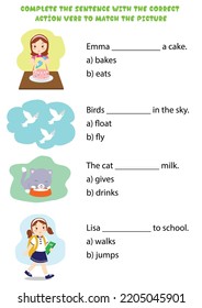 Action Verbs Worksheet for Children Education 