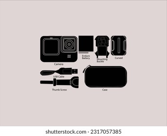 Action video camera in waterproof box. Gear for filming extreme sports. Realistic vector image isolated on white background.